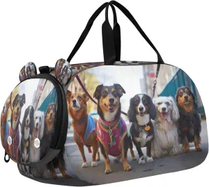 Dog Kids Overnight Sports Duffel Bags with Shoe Compartment & Wet Pocket Travel Sport Gym Bag for Girls Boys