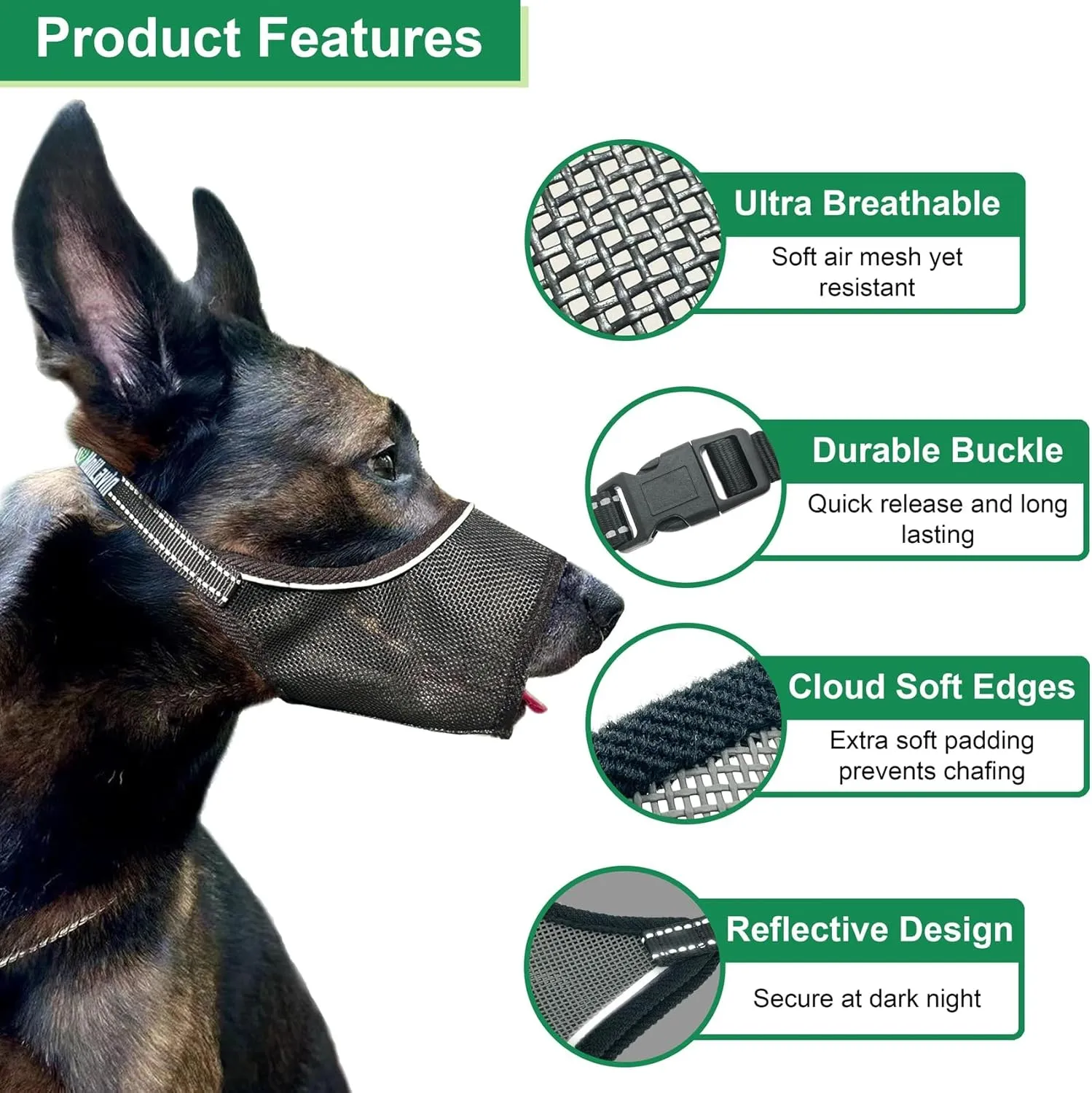 Dog Muzzle, Soft Mesh Muzzle for Large Medium Small Sized Dogs Anti Biting Barking German Shepherd Puppy Grooming Breathable Drinkable Adjustable Dog Mouth Guard (Black, XL)