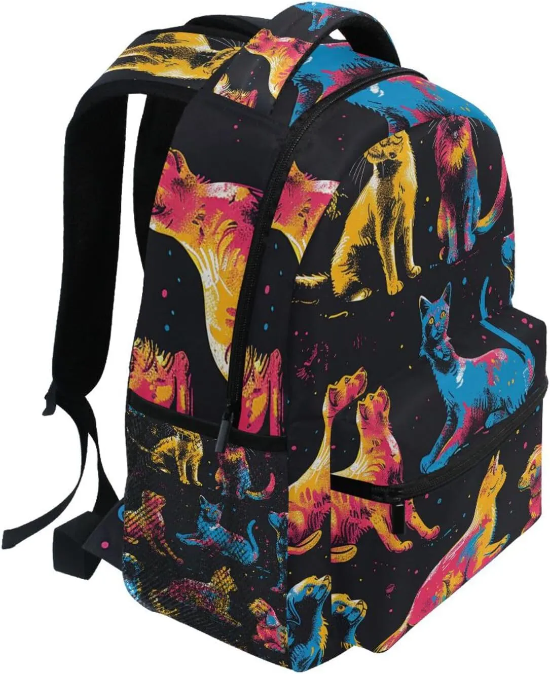 Dogs Poses Colorful Black Backpack Daypack Shoulder Bag Book Bag Lightweight Back Pack 11.4 ×16 In