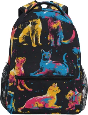 Dogs Poses Colorful Black Backpack Daypack Shoulder Bag Book Bag Lightweight Back Pack 11.4 ×16 In