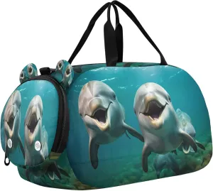 Dolphin Youth Sports & Travel Duffle Bag with Shoe Compartment,Waterproof Gym Bag for Girls and Boys (Overnight Essentials Organizer)