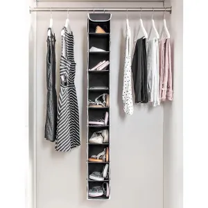 Double R Bags Hanging Shoe Organizer for Closet with Side Mesh Pockets 10 Shelf Pack Of 1 Black