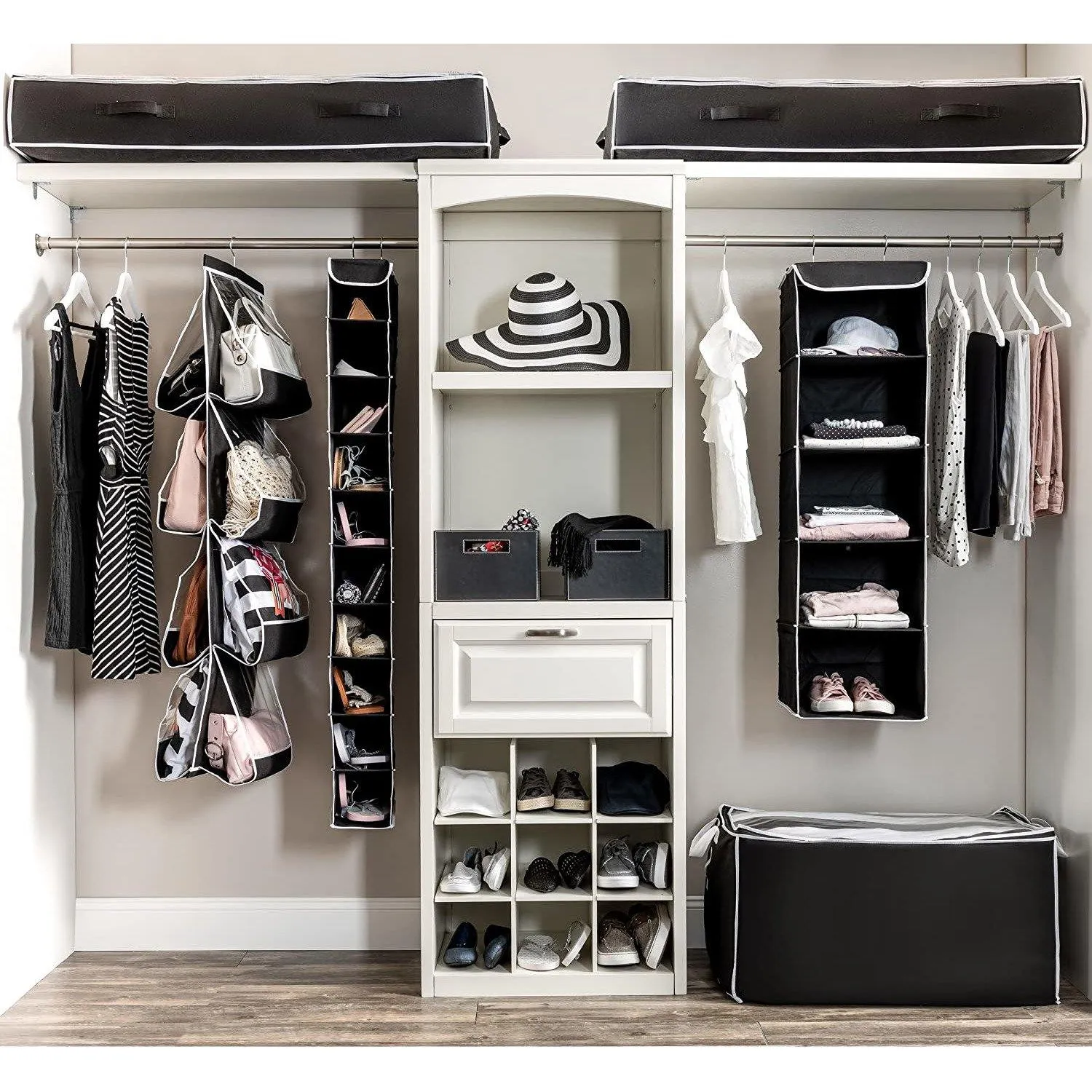 Double R Bags Hanging Shoe Organizer for Closet with Side Mesh Pockets 10 Shelf Pack Of 1 Black
