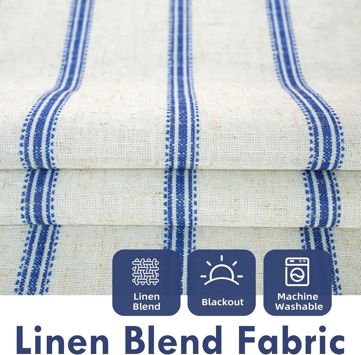 DriftAway Farmhouse Linen Blend Blackout Curtains 84 Inches Long for Bedroom Vertical Striped Printed Linen Curtains Thermal Insulated Lined Treatments for Living Room 2 Panels W52 x L84 Linen Navy