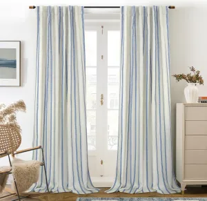 DriftAway Farmhouse Linen Blend Blackout Curtains 84 Inches Long for Bedroom Vertical Striped Printed Linen Curtains Thermal Insulated Lined Treatments for Living Room 2 Panels W52 x L84 Linen Navy
