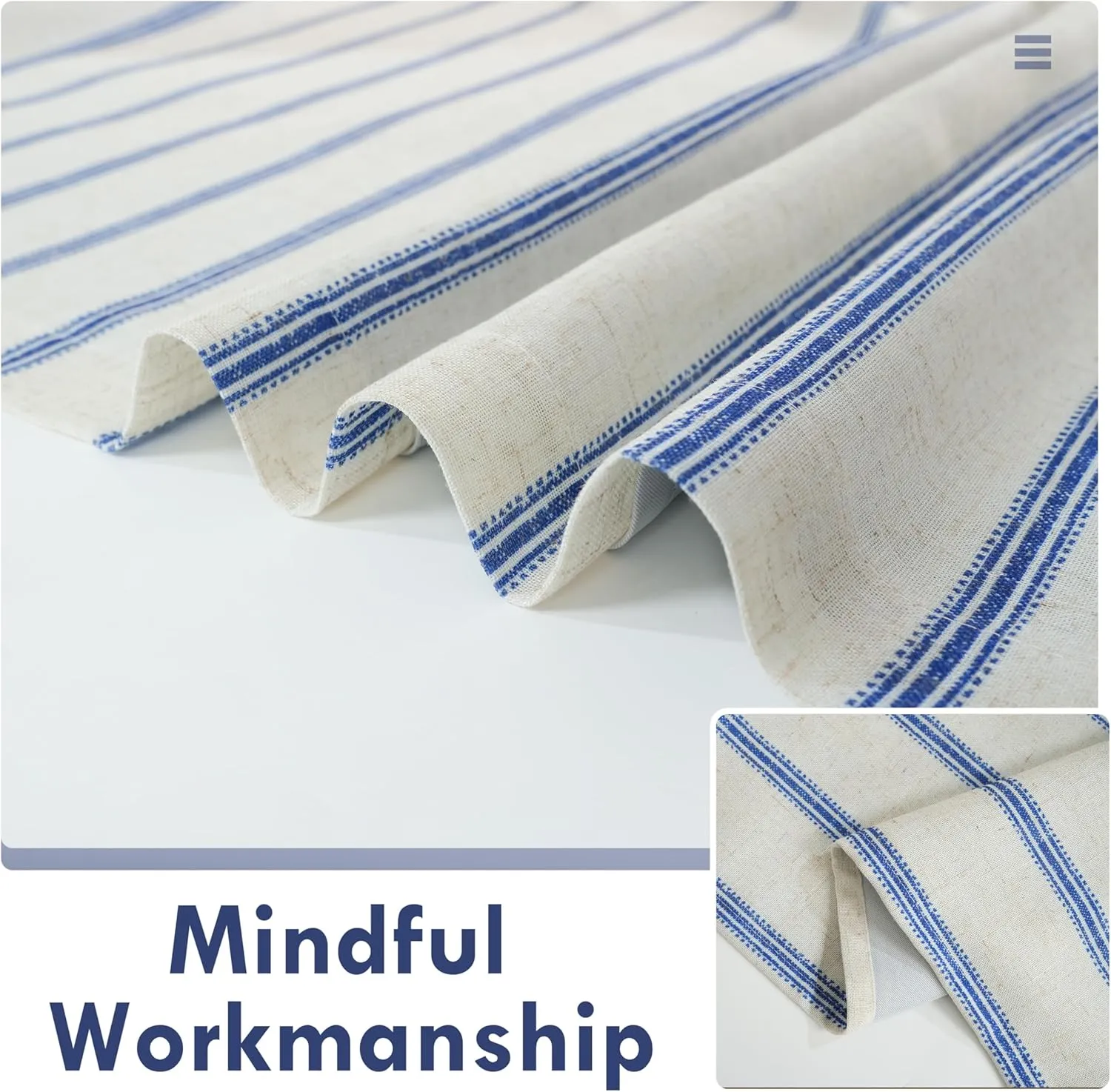 DriftAway Farmhouse Linen Blend Blackout Curtains 84 Inches Long for Bedroom Vertical Striped Printed Linen Curtains Thermal Insulated Lined Treatments for Living Room 2 Panels W52 x L84 Linen Navy