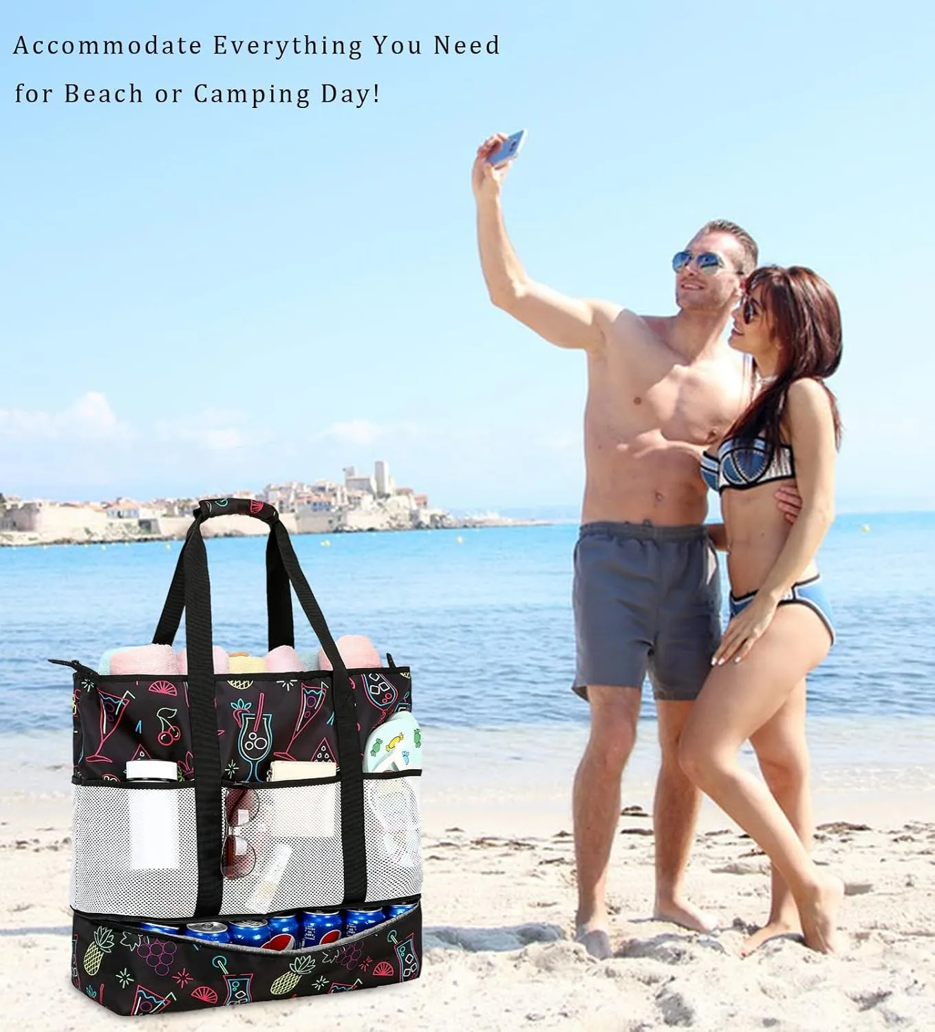 DSIUE Beach Bag with Cooler, Waterproof Sandproof Beach Tote Pool Bags for Women for Beach Vacation Essentials