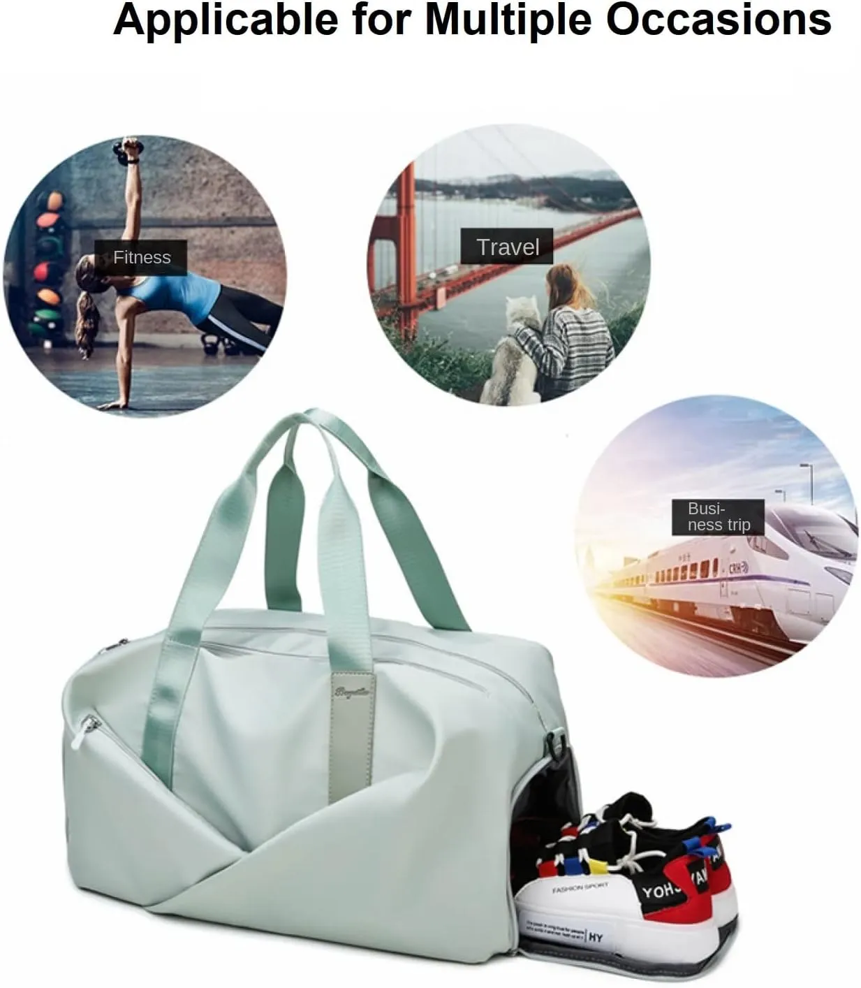 Duffle Bag, Gym Bag for Women, Separate Shoes Compartment Yoga Bag, Wet and Dry Separation Beach Bag (Small, Mint Green)