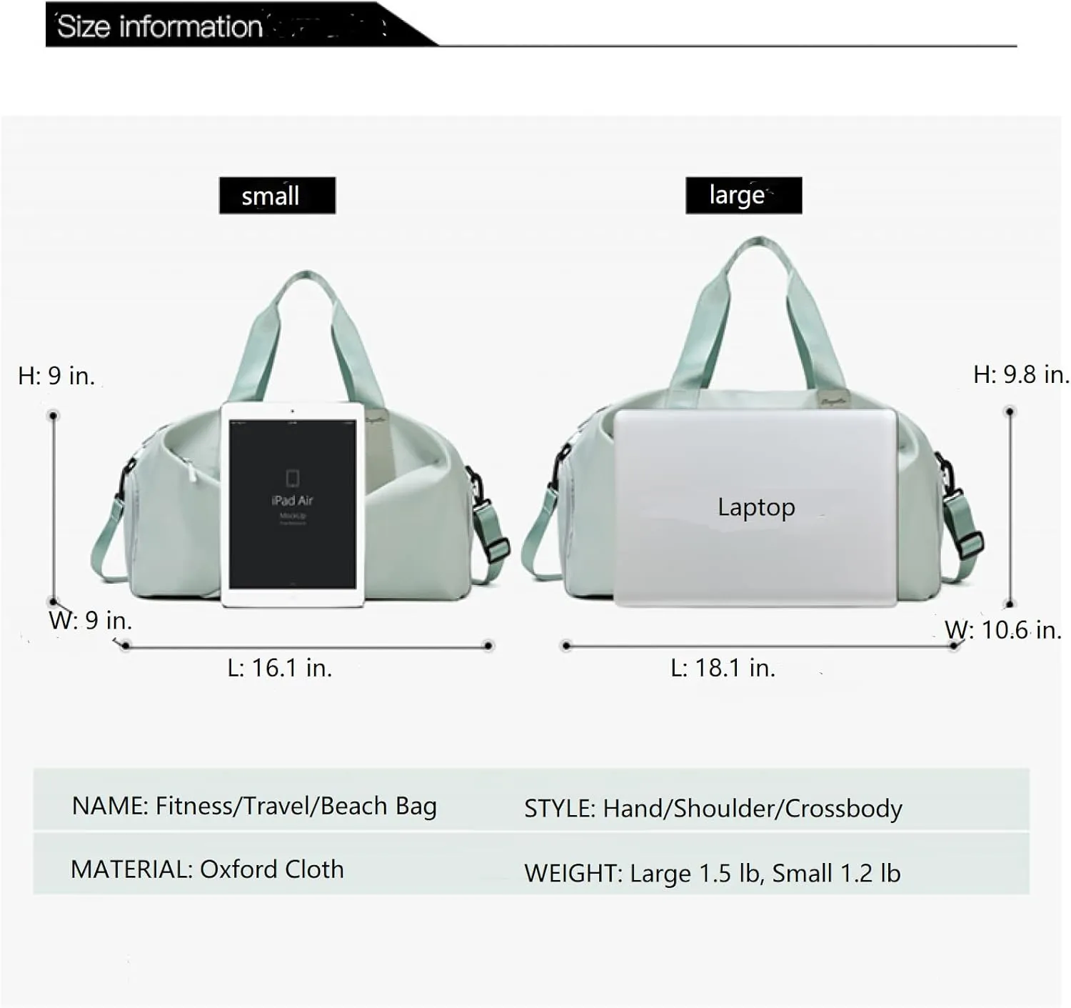 Duffle Bag, Gym Bag for Women, Separate Shoes Compartment Yoga Bag, Wet and Dry Separation Beach Bag (Small, Mint Green)
