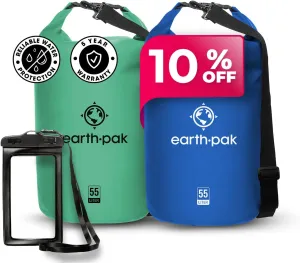 Earth Pak Waterproof Dry Bag - Roll Top Waterproof Backpack Sack (Seafoam Green 55L & Blue 55L)