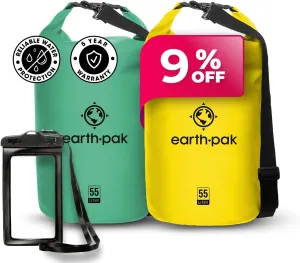 Earth Pak Waterproof Dry Bag - Roll Top Waterproof Backpack Sack (Seaforam Green 55L & Yellow 55L)
