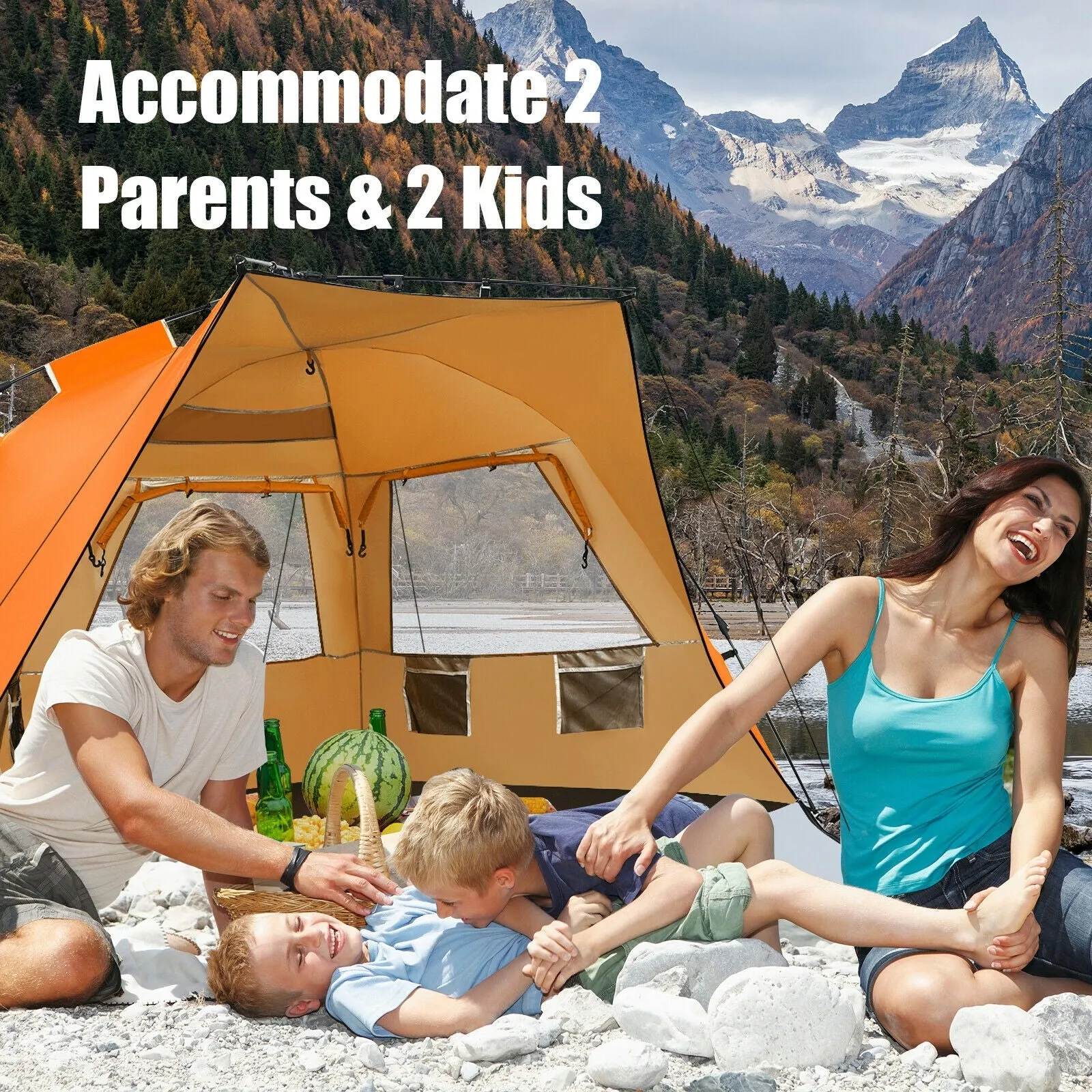 Easy Pop Up Beach Tent UPF 50  Portable Sun Shelter for 3-4 Person-Orange