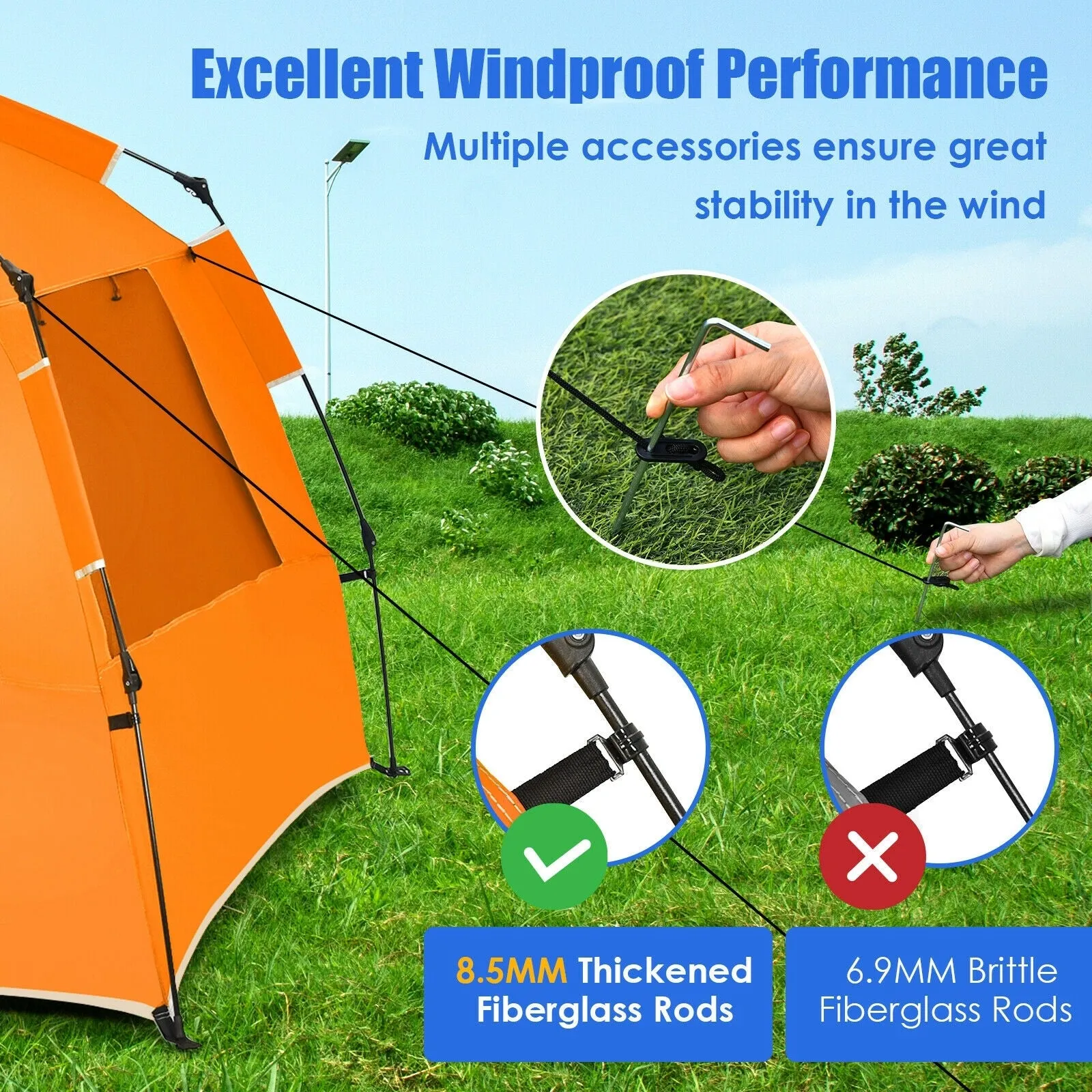 Easy Pop Up Beach Tent UPF 50  Portable Sun Shelter for 3-4 Person-Orange