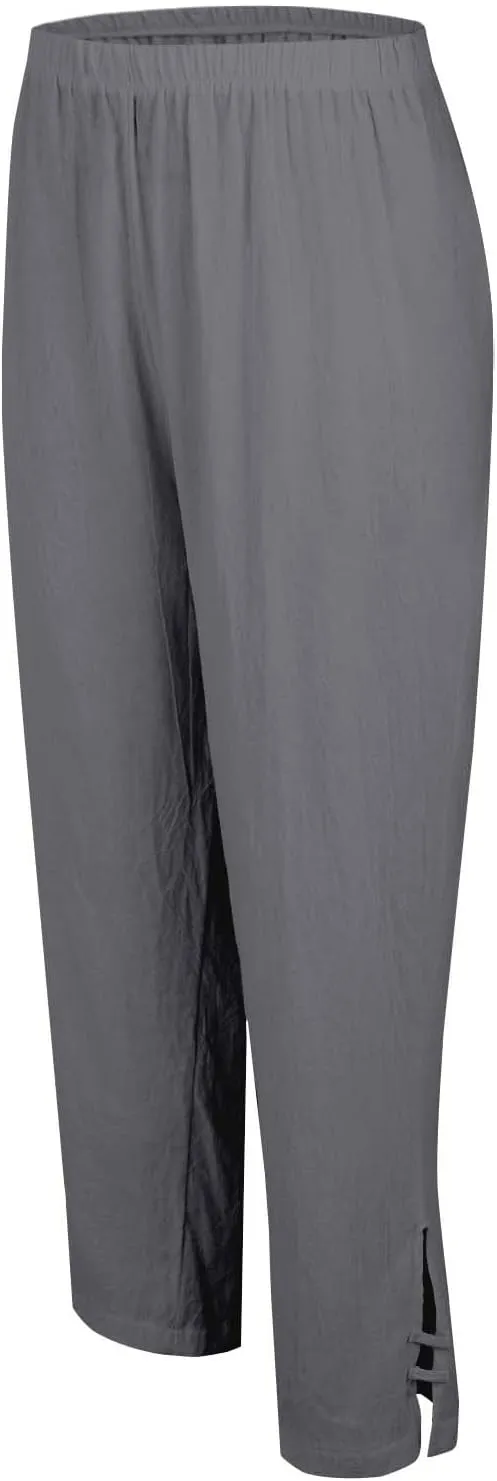 Eco-Friendly Linen Pants Women Elastic Waist Straight Leg Lightweight Beach Yoga Trousers with Slits