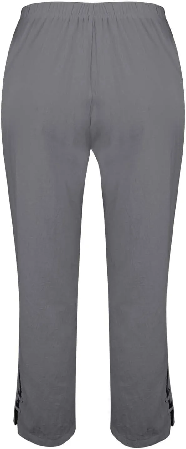 Eco-Friendly Linen Pants Women Elastic Waist Straight Leg Lightweight Beach Yoga Trousers with Slits