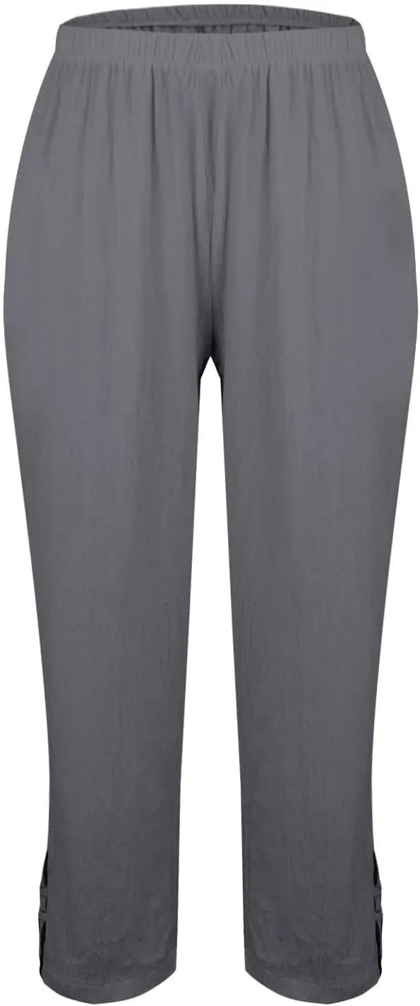 Eco-Friendly Linen Pants Women Elastic Waist Straight Leg Lightweight Beach Yoga Trousers with Slits
