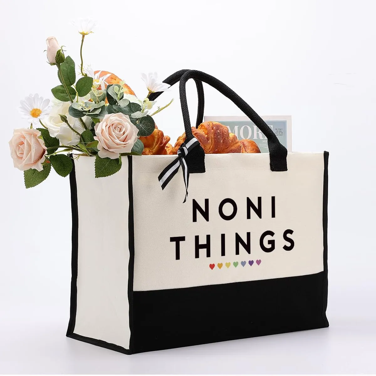EDCTO Noni Things Canvas Bag Gift, Noni Gift, Cotton Canvas Tote Bag, Utility Tote Shopping Bag Grocery Bags, Noni Canvas Beach Bag, Birthday Gift for Women, Mother's Day Gift for Noni Her Grandma