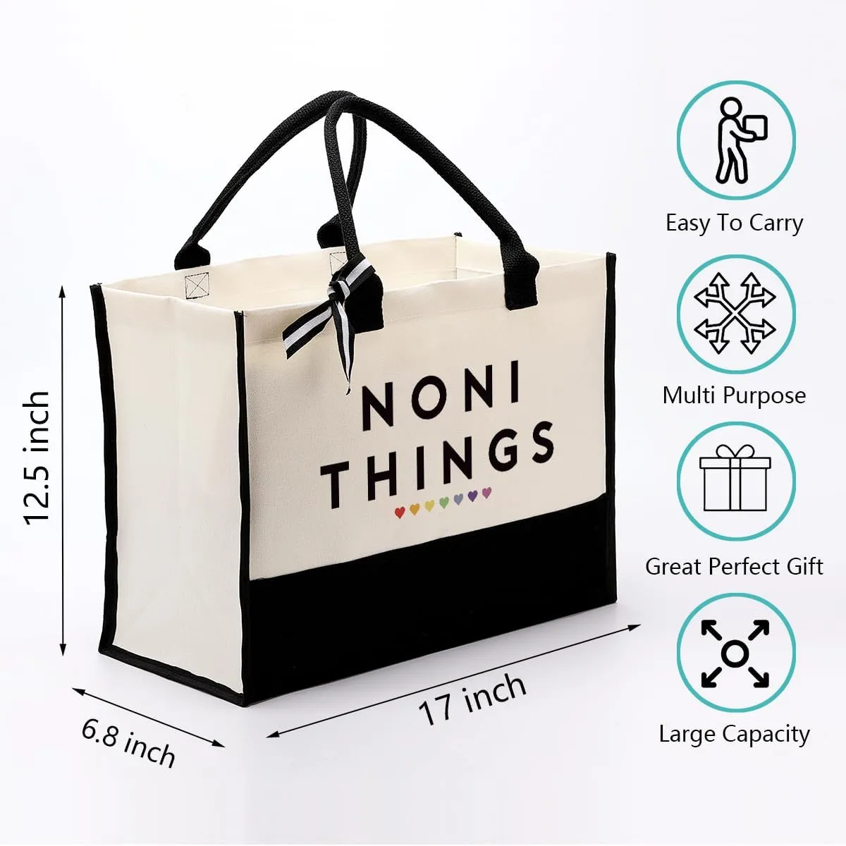EDCTO Noni Things Canvas Bag Gift, Noni Gift, Cotton Canvas Tote Bag, Utility Tote Shopping Bag Grocery Bags, Noni Canvas Beach Bag, Birthday Gift for Women, Mother's Day Gift for Noni Her Grandma