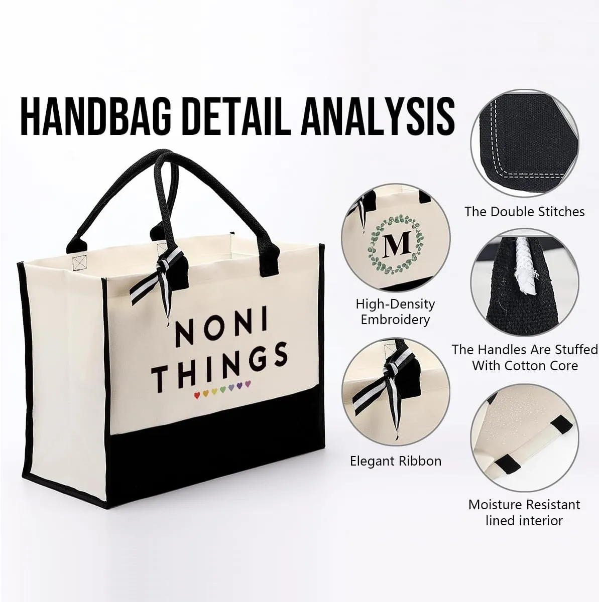 EDCTO Noni Things Canvas Bag Gift, Noni Gift, Cotton Canvas Tote Bag, Utility Tote Shopping Bag Grocery Bags, Noni Canvas Beach Bag, Birthday Gift for Women, Mother's Day Gift for Noni Her Grandma