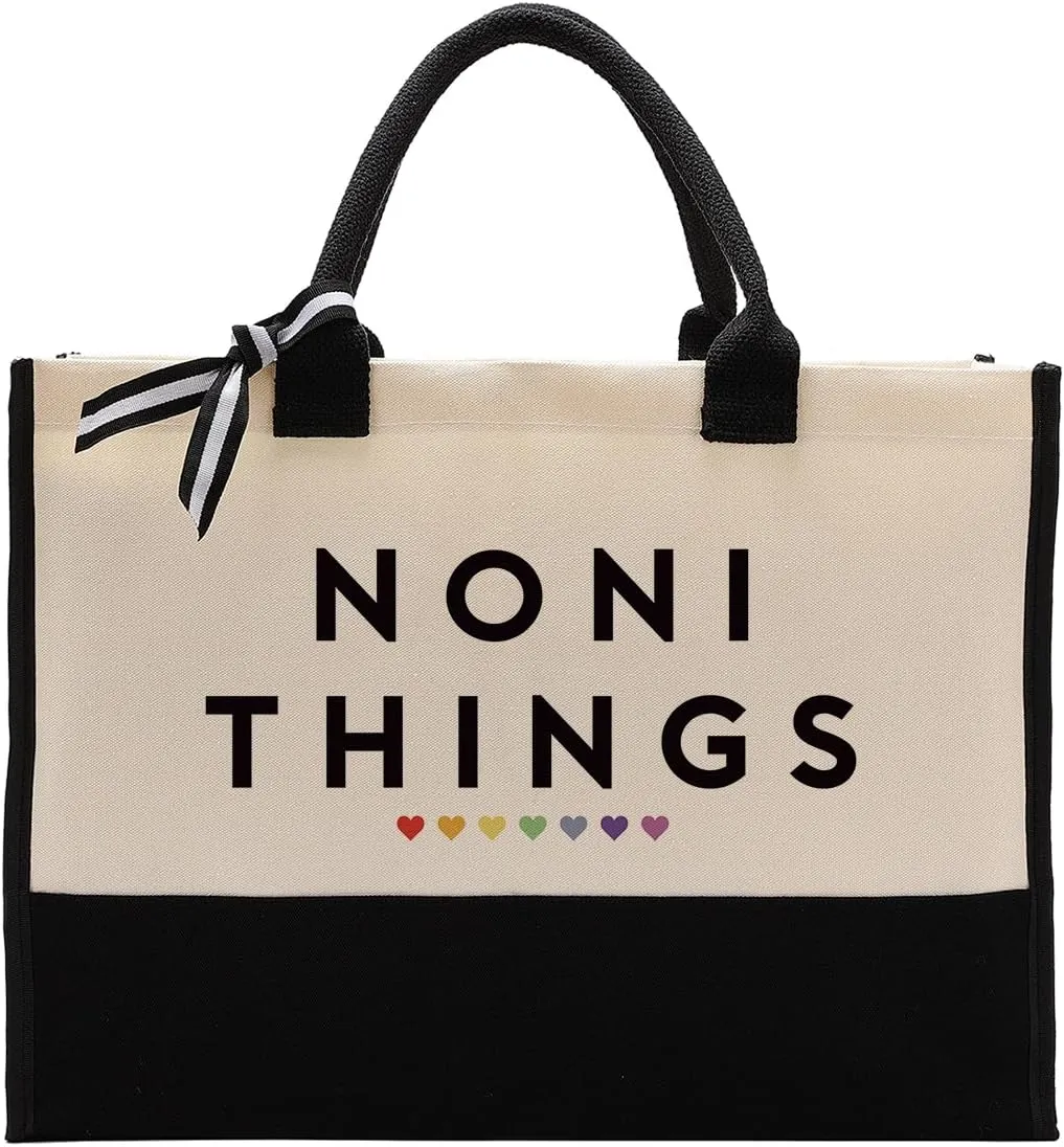 EDCTO Noni Things Canvas Bag Gift, Noni Gift, Cotton Canvas Tote Bag, Utility Tote Shopping Bag Grocery Bags, Noni Canvas Beach Bag, Birthday Gift for Women, Mother's Day Gift for Noni Her Grandma
