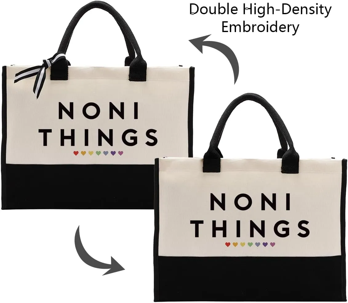 EDCTO Noni Things Canvas Bag Gift, Noni Gift, Cotton Canvas Tote Bag, Utility Tote Shopping Bag Grocery Bags, Noni Canvas Beach Bag, Birthday Gift for Women, Mother's Day Gift for Noni Her Grandma