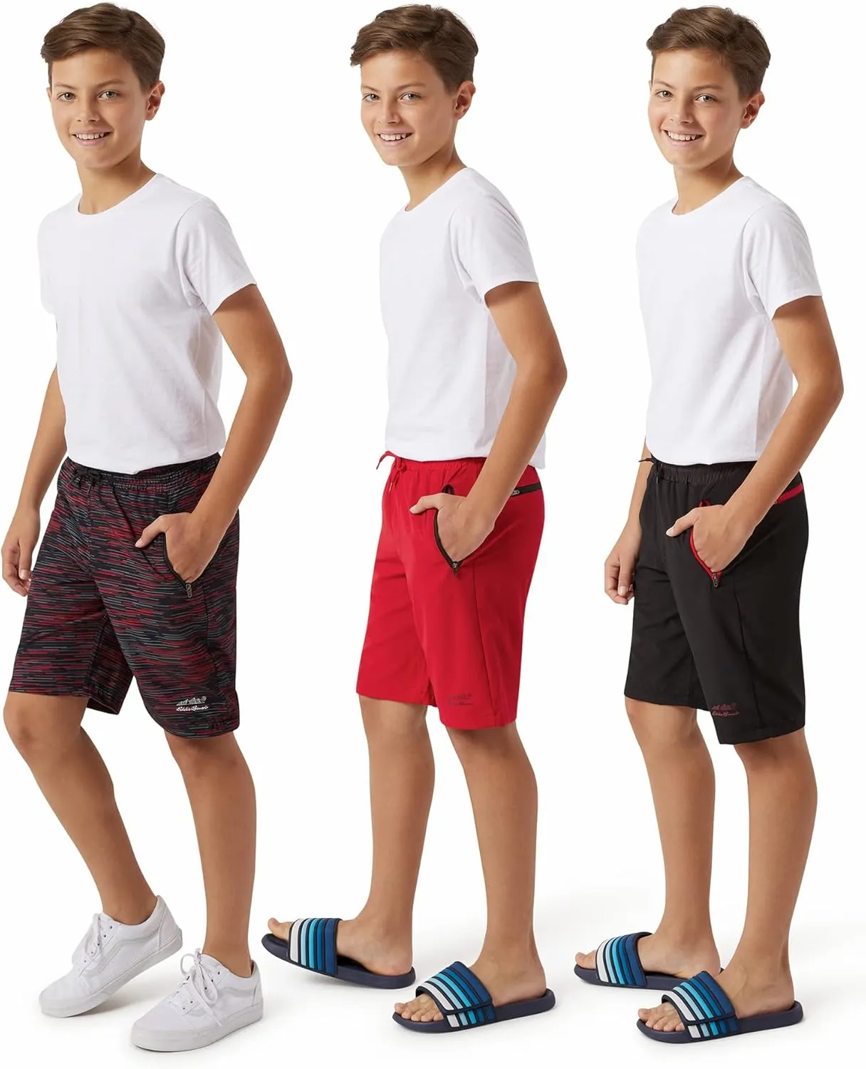 Eddie Bauer Boys' Active Shorts - 3 Pack Quick Dry Athletic Shorts - Hybrid Mesh Performance Shorts for Boys (4-16)