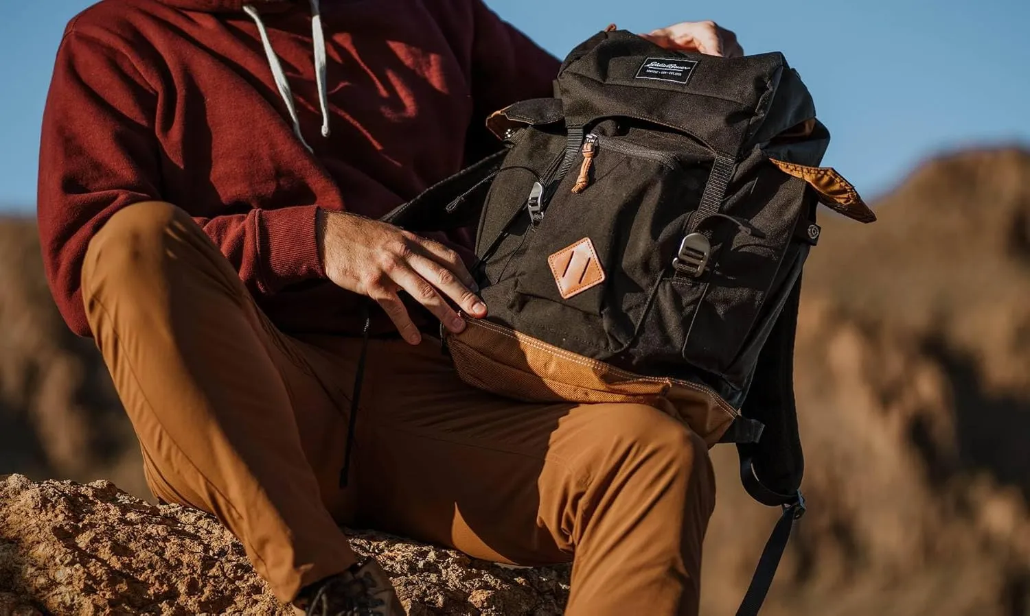 Eddie Bauer Bygone Backpack with Exterior Pockets and Laptop Compatible Sleeve, Terracotta, 25L