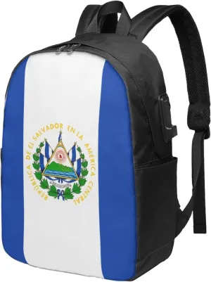 El Salvador Flag Laptop Backpacks Travel Backpack Casual Business Daypack Sport Rucksack Computer Bag Fits up to 17 Inch Notebook with USB Port