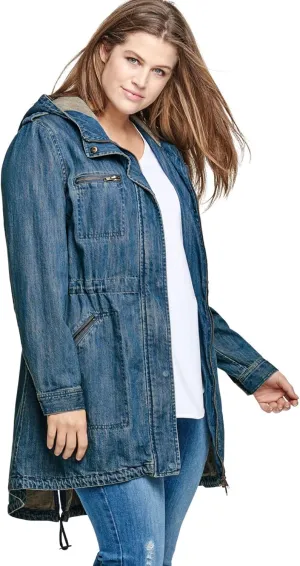 ellos Plus Size Hooded Anorak Denim Jacket