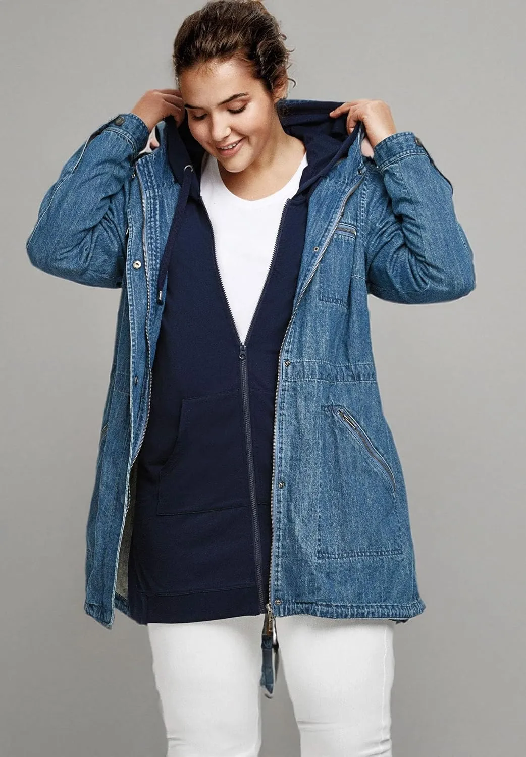 ellos Plus Size Hooded Anorak Denim Jacket