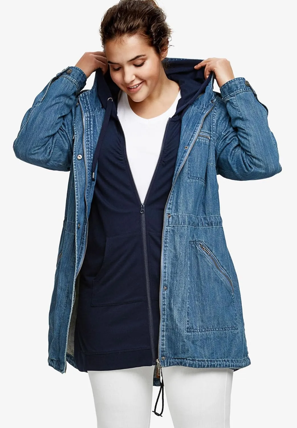 ellos Plus Size Hooded Anorak Denim Jacket