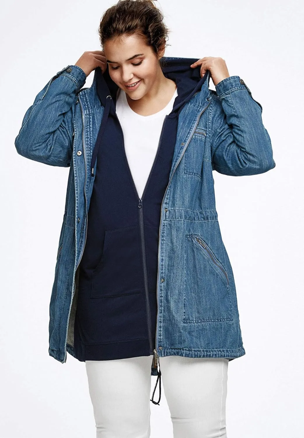 ellos Plus Size Hooded Anorak Denim Jacket