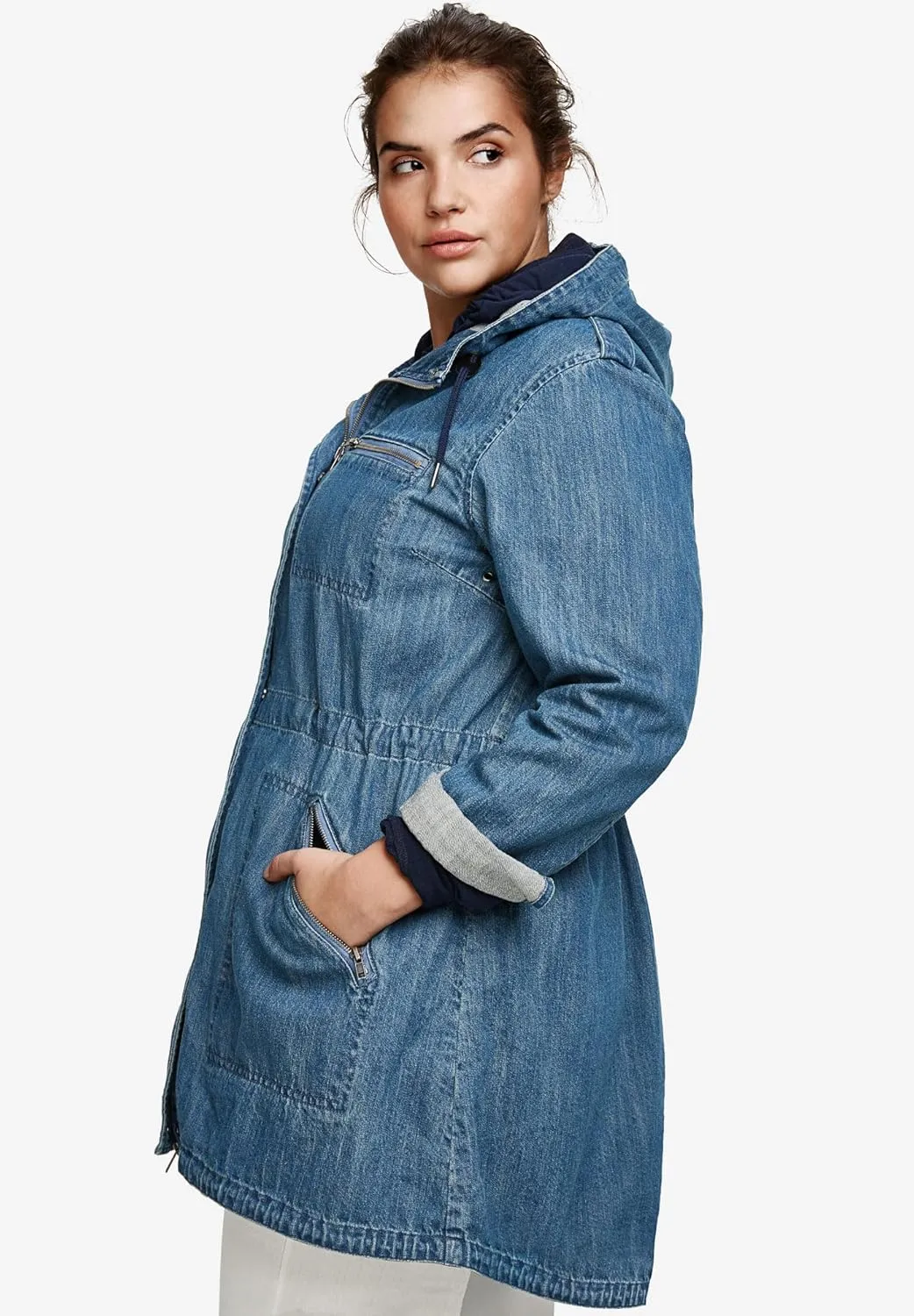 ellos Plus Size Hooded Anorak Denim Jacket