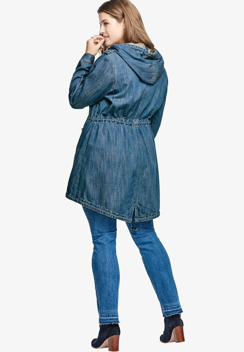 ellos Plus Size Hooded Anorak Denim Jacket