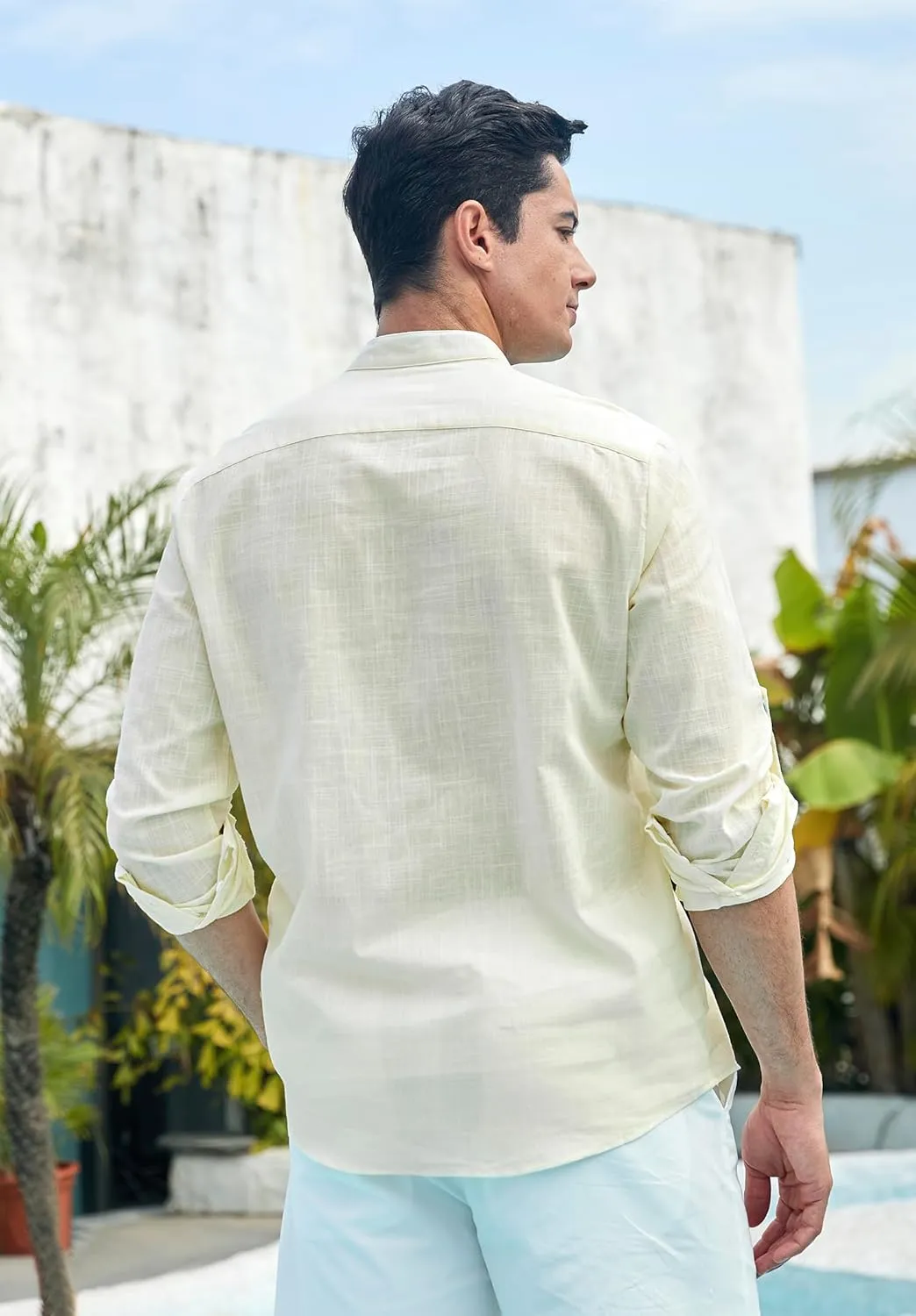 Enlision Mens Cotton Linen Henley Shirts Casual Long Sleeve Summer Beach Shirt Hawaii Hippie Button Down T-Shirt for Men