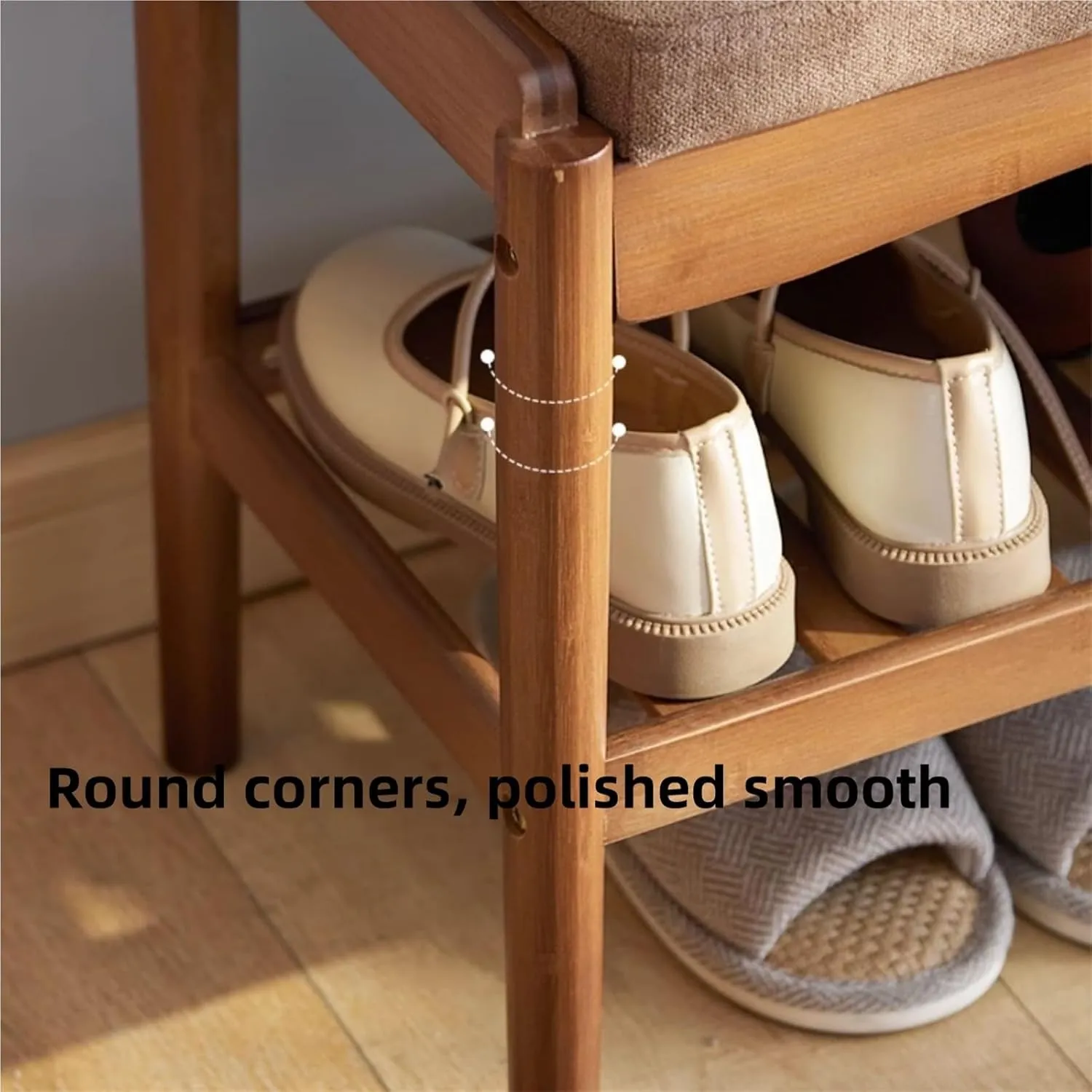 Entryway Bench Bamboo Shoe Storage Bench with Soft Cushion Small Shoe Rack Bench for Front Door Shoe Organizer for Hallway Living Room Closet Creative idea(Natural,60 * 29 * 42cm)