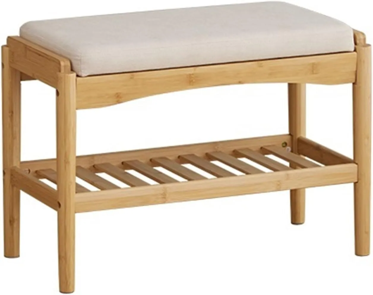 Entryway Bench Bamboo Shoe Storage Bench with Soft Cushion Small Shoe Rack Bench for Front Door Shoe Organizer for Hallway Living Room Closet Creative idea(Natural,60 * 29 * 42cm)