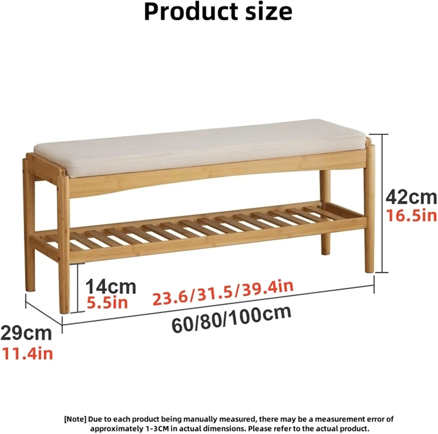 Entryway Bench Bamboo Shoe Storage Bench with Soft Cushion Small Shoe Rack Bench for Front Door Shoe Organizer for Hallway Living Room Closet Creative idea(Natural,60 * 29 * 42cm)