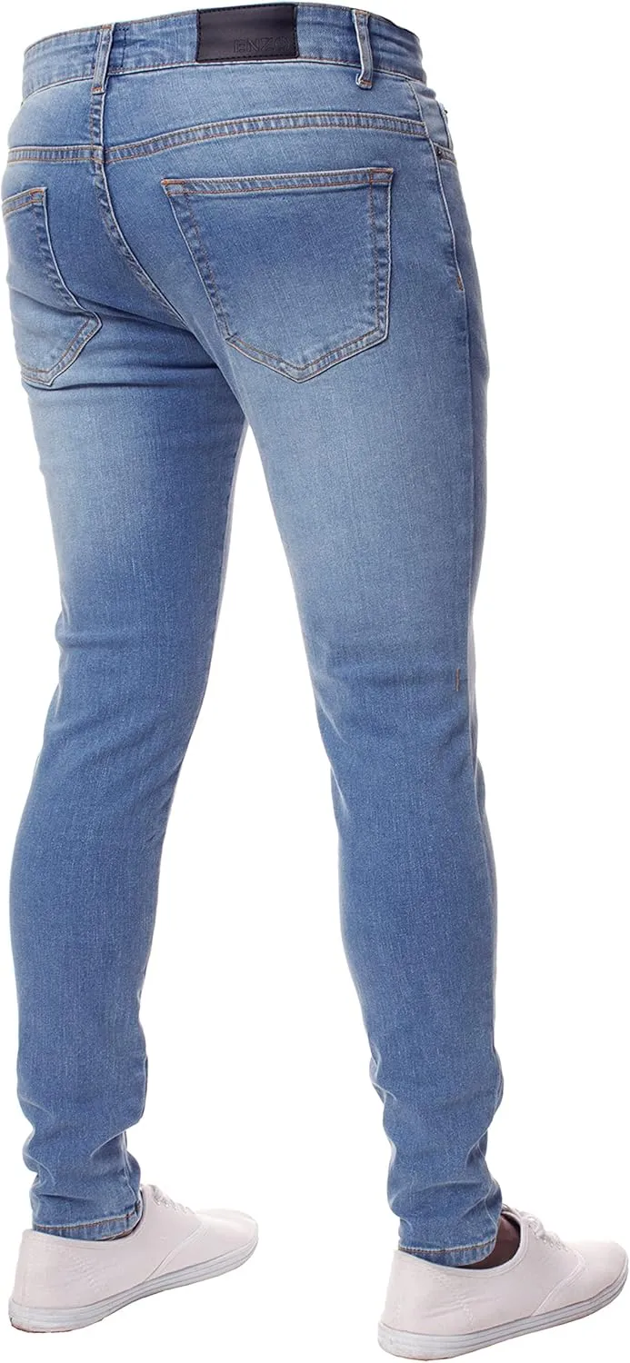 ENZO Mens Super Skinny Slim Fit Stretch Denim Retro Jeans Pants