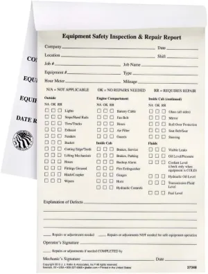 Equipment Safety Inspection Report 25-pk. - Book Format with 31 Sets, 2-Ply, Carbonless, 5.5" x 8.5", J. J. Keller & Associates, Inc.