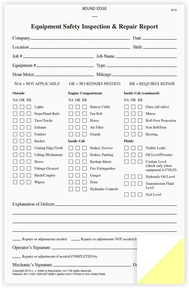 Equipment Safety Inspection Report 25-pk. - Book Format with 31 Sets, 2-Ply, Carbonless, 5.5" x 8.5", J. J. Keller & Associates, Inc.