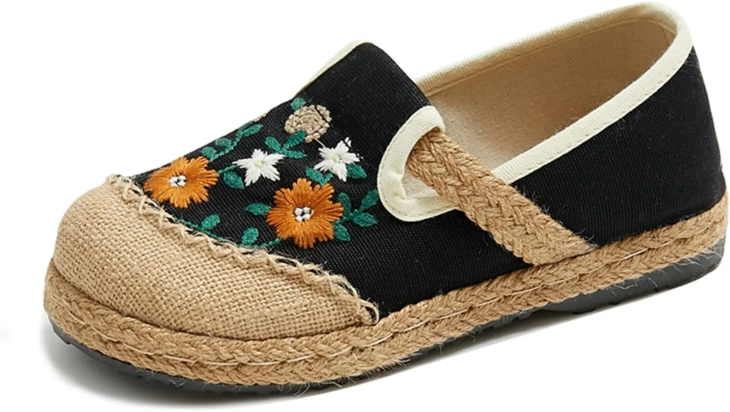Espadrilles for Women Flat Teenage Girls Slip on Loafers House Shoes Floral Embroidered Shoes Ethnic Style Casual Linen Sneakers