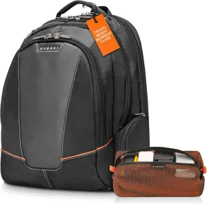 Everki Flight Business Laptop Backpack (EKP119) with Orange Accessory Pouch - Men's Backpack with 16" Compartment, 28.5L Capacity - Flight Business Backpack & Accessory Pouch Bundle