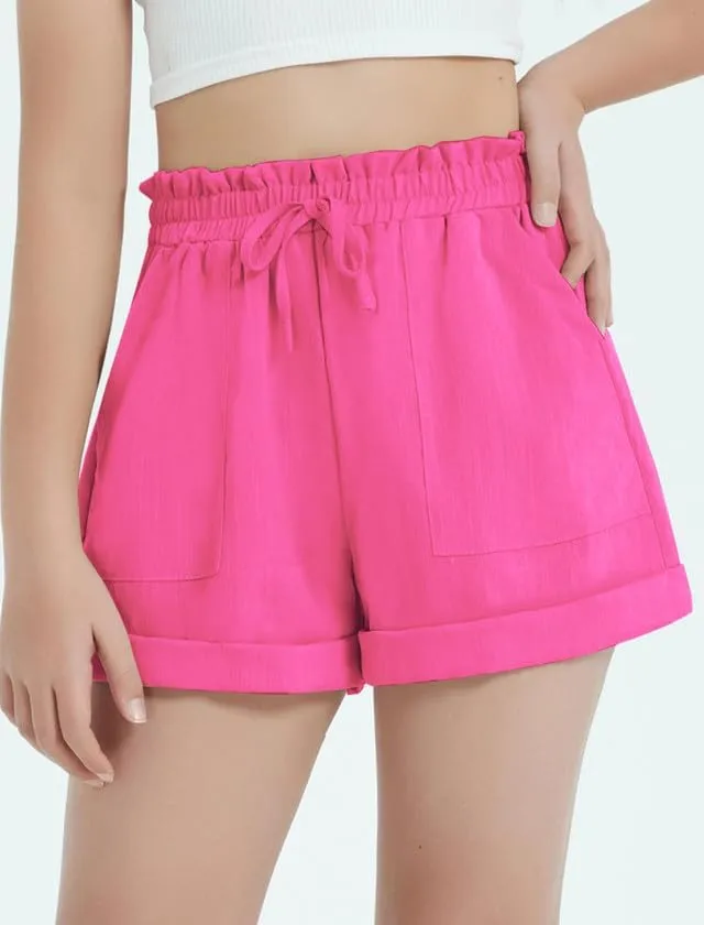 EXARUS Girls Summer Shorts Casual Kids Wide Leg Comfy Boho High Waisted Pull On Paperbag Drawstring Shorts with Pockets