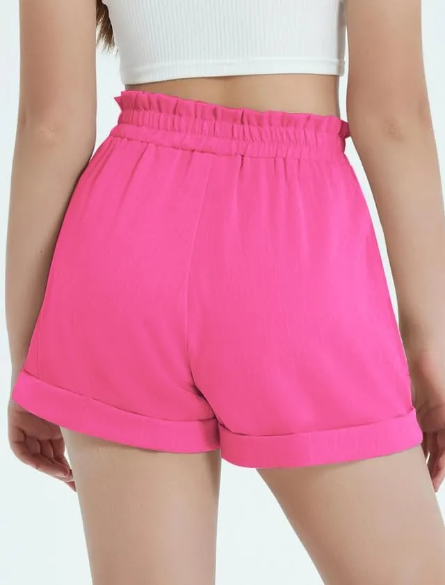 EXARUS Girls Summer Shorts Casual Kids Wide Leg Comfy Boho High Waisted Pull On Paperbag Drawstring Shorts with Pockets