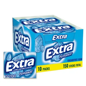 Extra Gum Peppermint Chewing Gum, 15 Pieces (Pack of 10)