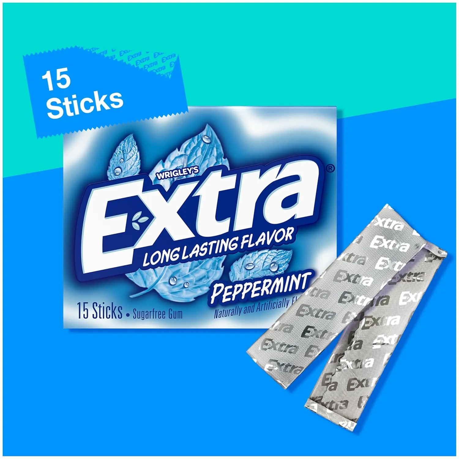 Extra Gum Peppermint Chewing Gum, 15 Pieces (Pack of 10)