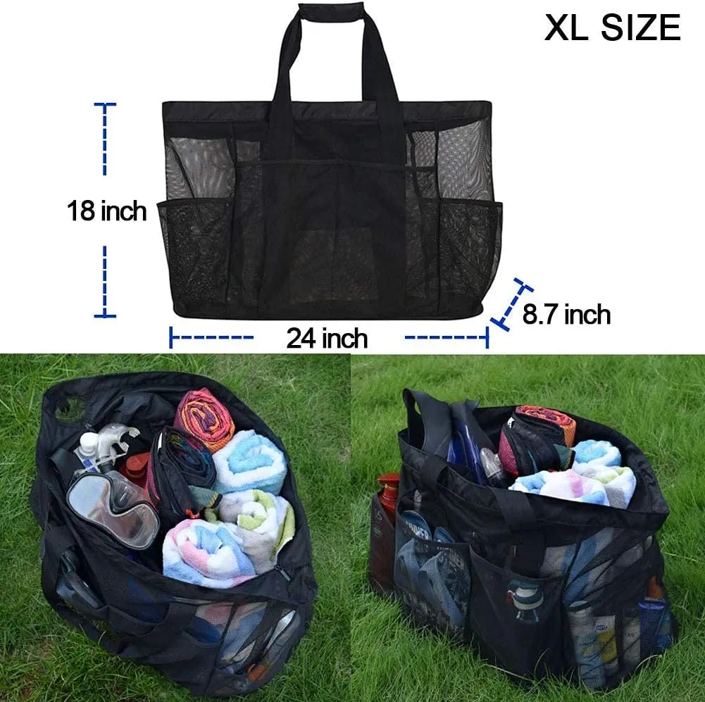 Extra Large Beach Bag Mesh Tote with Zipper and Pockets Ideal for Your Family Cruise/Beach Vacation Essentials