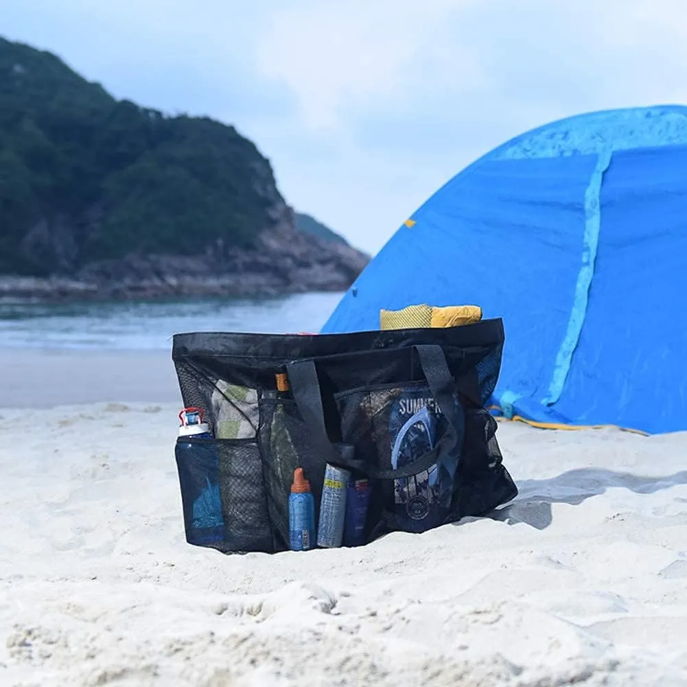 Extra Large Beach Bag Mesh Tote with Zipper and Pockets Ideal for Your Family Cruise/Beach Vacation Essentials
