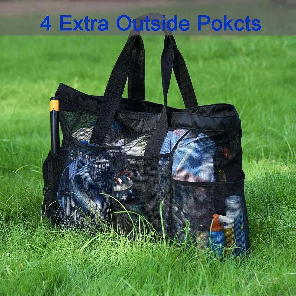 Extra Large Beach Bag Mesh Tote with Zipper and Pockets Ideal for Your Family Cruise/Beach Vacation Essentials